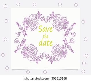 decorative card wedding invitation with flowers