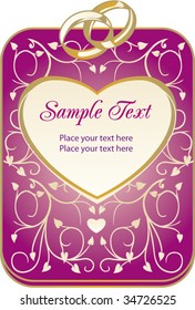 Decorative card with weding rings and heart