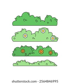 Decorative Cartoon Bushes and Greenery for Nature Themes with Colorful hand drawn vector style