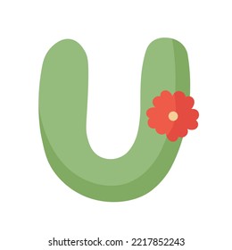 Decorative cartoon green U letter for name design print.