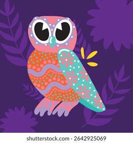 Decorative cartoon owl. Vector illustration