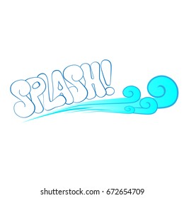 decorative cartoon splash text with abstract wave in blue and white color vector illustration 