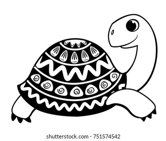 Decorative cartoon turtle. Vector illustration. Isolated on white.