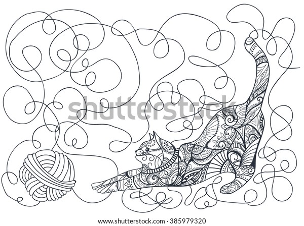 Decorative Cat Coloring Book Coloring Page Stock Vector Royalty Free 385979320