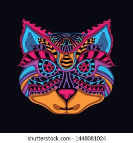 decorative cat face in glow neon color 