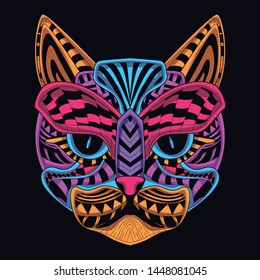 decorative cat face in glow neon color 