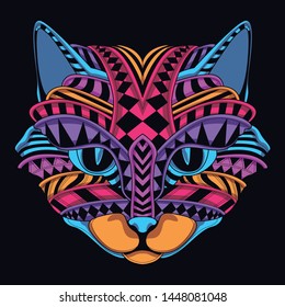 decorative cat face in glow neon color 