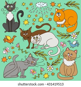 Decorative cat hand drawn vector.