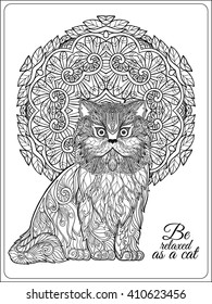 Decorative Cat with mandala. Vector illustration.  Adult Coloring book. Coloring page. Vector illustration.