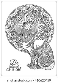 Decorative Cat with mandala. Vector illustration.  Adult Coloring book. Coloring page. Vector illustration.