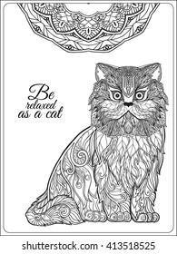 Decorative Cat with mandala. Vector illustration.  Adult Coloring book. Coloring page. Vector illustration.