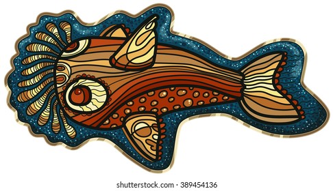 Decorative catfish with big whiskers on a blue background