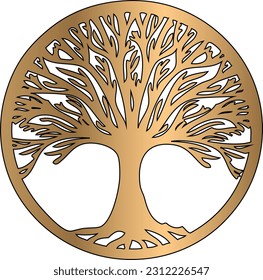 Decorative Celtic Tree of Life Vector, Ornament pattern  round wood is suitable for laser cutting of metal and wood.