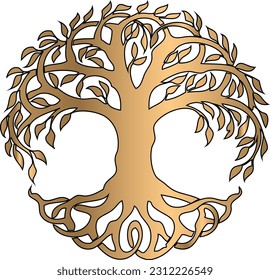 Decorative Celtic Tree of Life Vector, Ornament pattern  round wood is suitable for laser cutting of metal and wood.