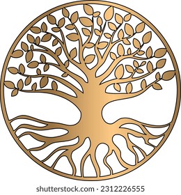 Decorative Celtic Tree of Life Vector, Ornament pattern  round wood is suitable for laser cutting of metal and wood.