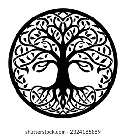 Árbol celta decorativo de adorno vector de vida. Artes gráficas, trabajo de puntos. Grunge ilustración vectorial de los mitos escandinavos con la cultura celta.