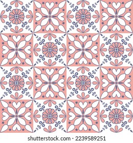 Moda cuadrada de mosaico cerámico de cerámica decorativa, color pastel rosa lila púrpura y estampado arábigo, ilustración vintage