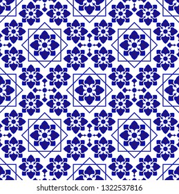 decorative ceramic tile pattern, Porcelain background, blue and white  Portuguese vintage floral ornament, Mosaic tiled texture, Azulejo, mexican talavera, vector illustration