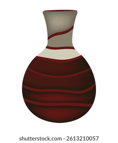 Decorative ceramic vase with abstract red and beige swirl pattern on a rounded body design