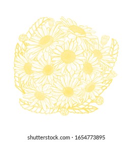 Decorative chamomile flowers, design elements. Can be used for cards, invitations, banners, posters, print design. Floral background in line art style