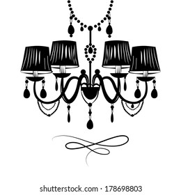 Decorative chandelier silhouette isolated on white. Vector illustration. Eps8