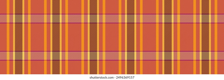 Decorative check tartan fabric, sparse seamless pattern textile. Towel background plaid vector texture in carrot orange and pink colors palette.