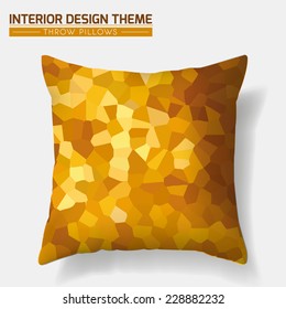 Decorative cheerful cushion. Throw Pillow design template. Orange & yellow tones patchwork pattern is masked. Interior design element. Creative Sofa Toss Pillow. Vector design is layered, editable. 