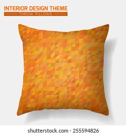 Decorative cheerful cushion. Throw Pillow design template. Orange & yellow tones mosaic pattern is masked. Interior design element. Creative Sofa Toss Pillow. Vector design is layered, editable. 