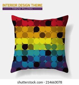 Decorative Cheerful Throw Pillow design template. Original Rainbow Dot pattern is complete, masked. Modern interior design element. Creative Sofa Toss Pillow. Vector design is layered, editable. 