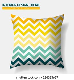 Decorative Cheerful Zig Zag Throw Pillow design template. Original pattern is complete masked. Modern interior design element. Creative Sofa Toss Pillow. Vector design is layered, editable 