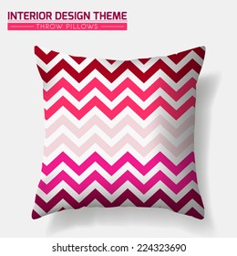 Decorative Cheerful Zig Zag Throw Pillow design template. Original pattern in fruity colors is masked. Modern interior design element. Creative Sofa Toss Pillow. Vector design is layered, editable 