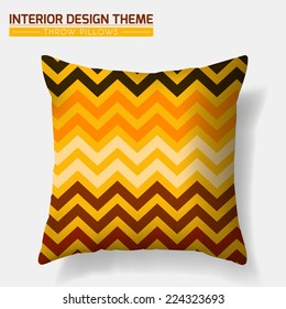 Decorative Cheerful Zig Zag Throw Pillow design template. Original pattern in ethnic style is masked. Modern interior design element. Creative Sofa Toss Pillow. Vector design is layered, editable 