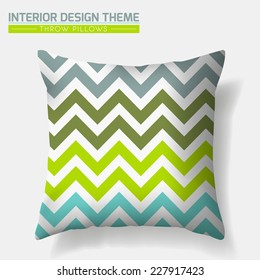 Decorative Cheerful ZigZag Throw Pillow design template. Original Forest pattern in Eco style is masked. Modern interior design element. Creative Sofa Toss Pillow. Vector design is layered, editable 