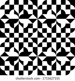 Decorative chess pattern. Geometric ornament of black and white shapes