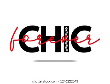 Texto decorativo "Chic para siempre" con adorno de cierre