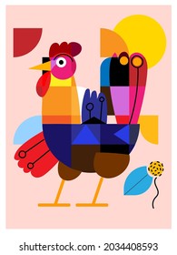 Decorative chicken  icon,shapes,line colorful vector illustration.