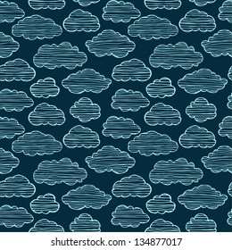 Decorative childish linear seamless cloudy pattern. Endless texture with cute clouds, template for design fabric, backgrounds, covers, wrappers, package