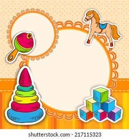 Decorative children toys sketch icons with kid play room wallpaper background vector illustration