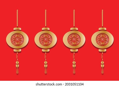 Decorative chinese  lantern exclusive isolated on  red background
