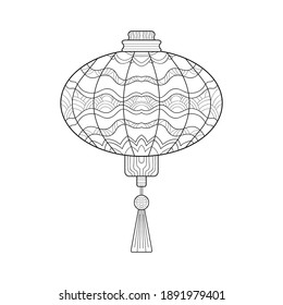 Decorative Chinese lantern with simple patterns on white isolated background. Winter celebration. Suitable for coloring book, card, poster.
