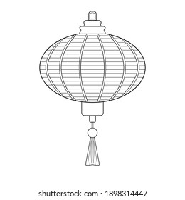 Dekorative chinesische Laterne mit gestreiften Mustern auf weißem, isoliertem Hintergrund. Winterfeiern. Geeignet zum Färben von Buch, Karte, Poster.