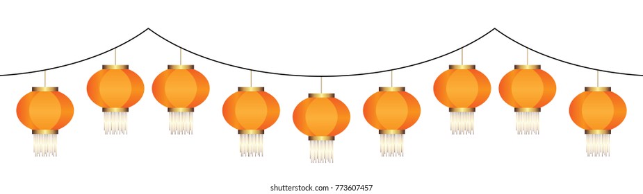 decorative chinese orange lantern chain isolated on white background