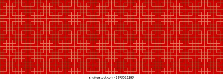 Decorative Chinese vintage golden square geometric seamless pattern on red color background