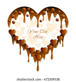 Decorative chocolate frame with room for your text. Imitating chocolate vector illustration with hearts for card, poster, paper, print, label.