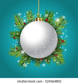 Decorative Christmas background with bauble against fir tree branches