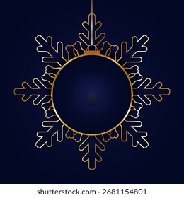 Decorative Christmas background with a bauble on gold snowflake design