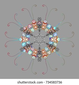 Decorative christmas background with bokeh gray, white and blues and snowflakes. Vector illustration.