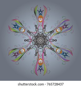 Decorative christmas background with bokeh gray, neutral and blues and snowflakes. Vector illustration.