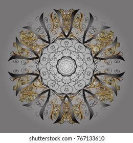 Decorative christmas background with bokeh gray and yellows and snowflakes. Vector illustration.