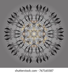 Decorative christmas background with bokeh gray and yellows and snowflakes. Vector illustration.